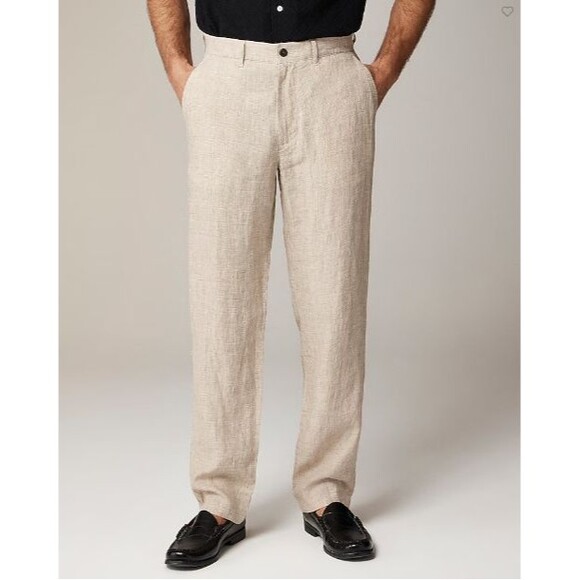 J.CREW Other - J Crew Mens Pants Beige Tan Classic Fit Linen Blend Chinos 32X34 Plaid NWT